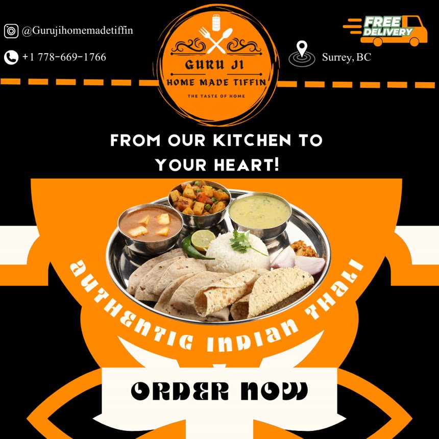 Authentic Indian thali social post designed by Wizards Kreative for Guru Ji Home Made Tiffin